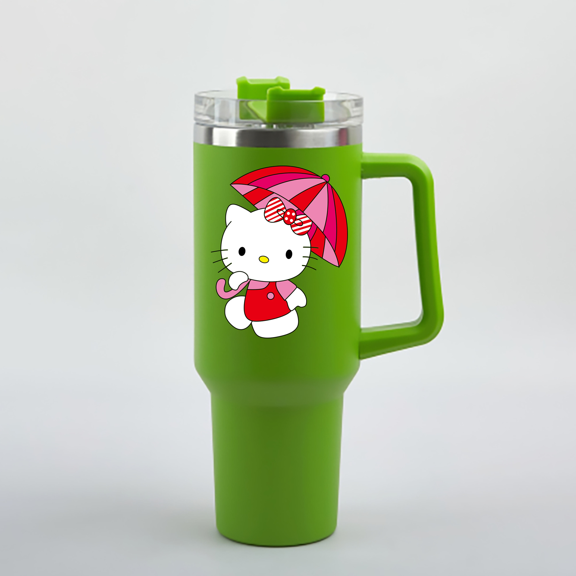 （画像用） Hello Kitty ハローキティ 1200mL車用タンブラー - クリスタルステッカー（プラスチックストロー付き）